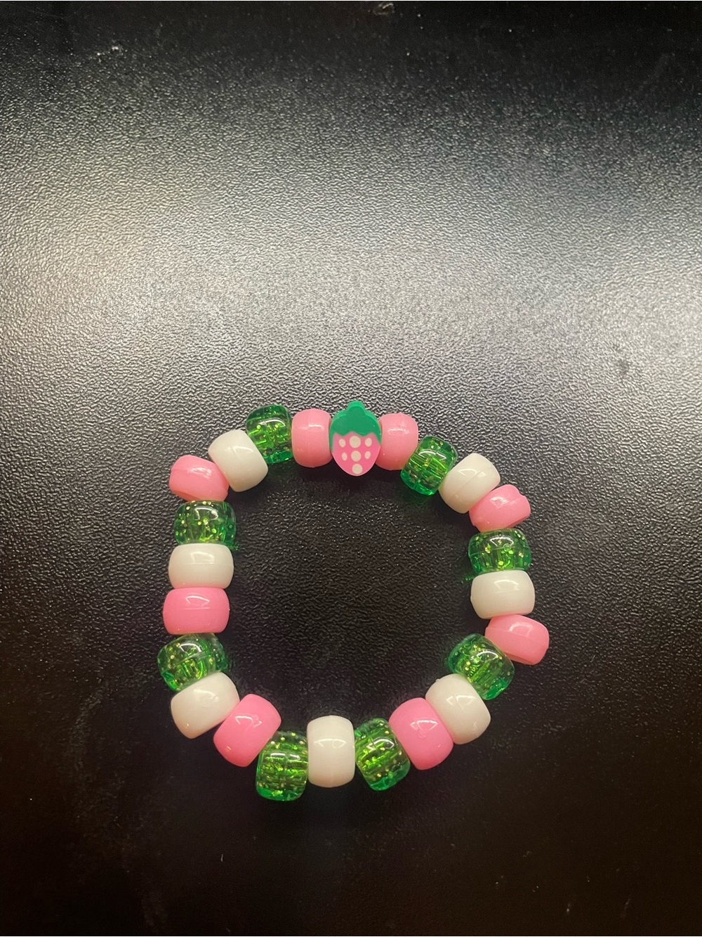 Pink, White & Green Strawberry Bead Stretch Bracelet for Kids